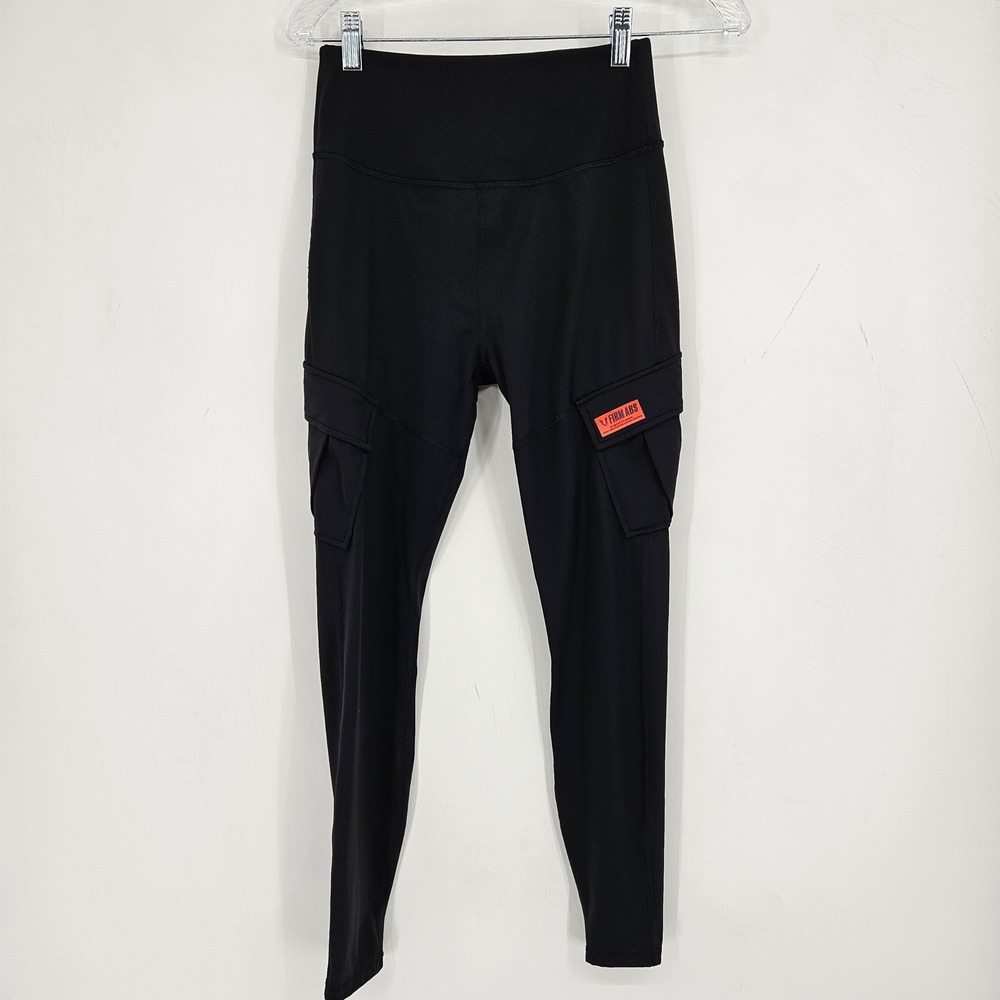 Firm Abs Leggings Womens Small Cargo Pockets High Rise Stretch Black Activewear